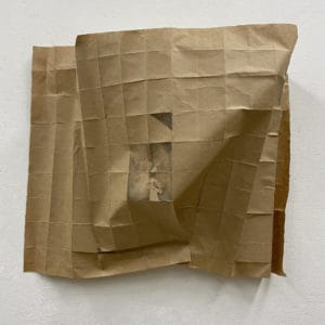 Sage Serrano, Infold, 2020, Cardboard, copper, nails, Kraft paper, Conte crayon, and graphite on wood panel
