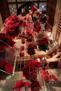 Flower installation in art museum