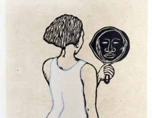 Drawing of Woman Looking in Mirror