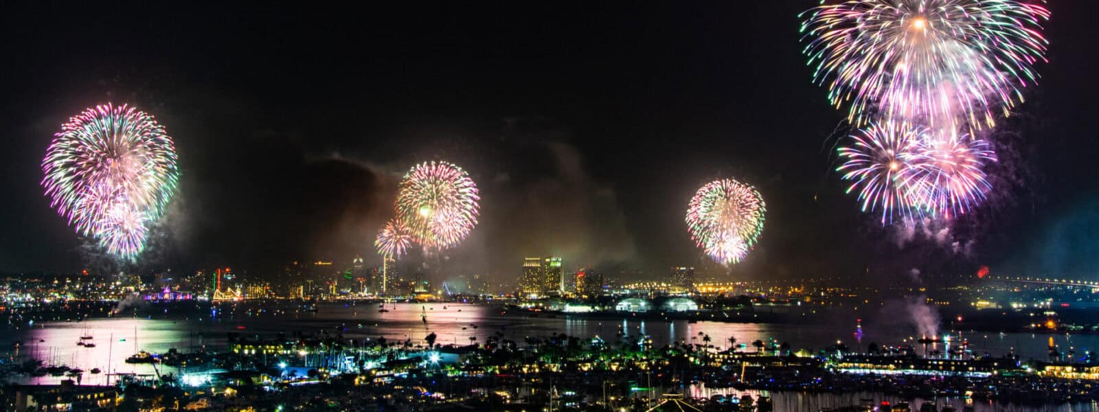 Fourth Of July Fireworks Over Harbor, San Diego, California