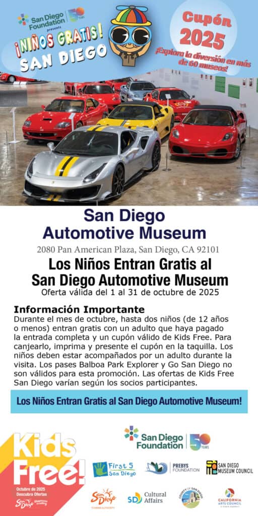 SD Automotive Museum Spanish Kids Free 2025 Coupon